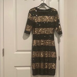 BCBGMaxAzria Black and Gold Sequin Bodycon Dress